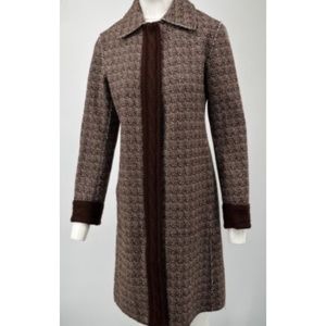 Urban Colombo Women Brown/White Knit Mid-Length Single Breast sweater Coat sz L